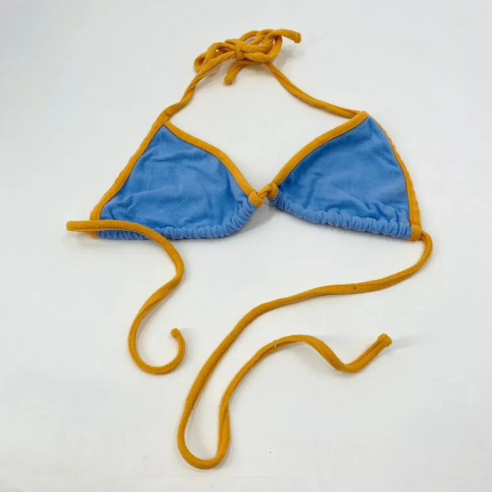 Frankie's Bikinis Blue & orange terrycloth triangle bikini top